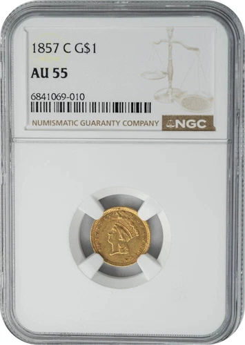 1857-C $ Gold Indian Dollar AU55 NGC 949819-1