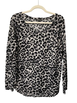 Express Leopard Long Sleeve Top Size Medium Raglan Sleeve Pullover Animal Print