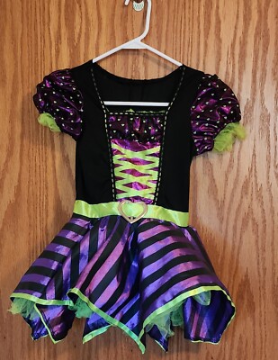 Girls Neon Green & Purple Beautifel Witch Costume With Hat Size Small 4-6 |  eBay