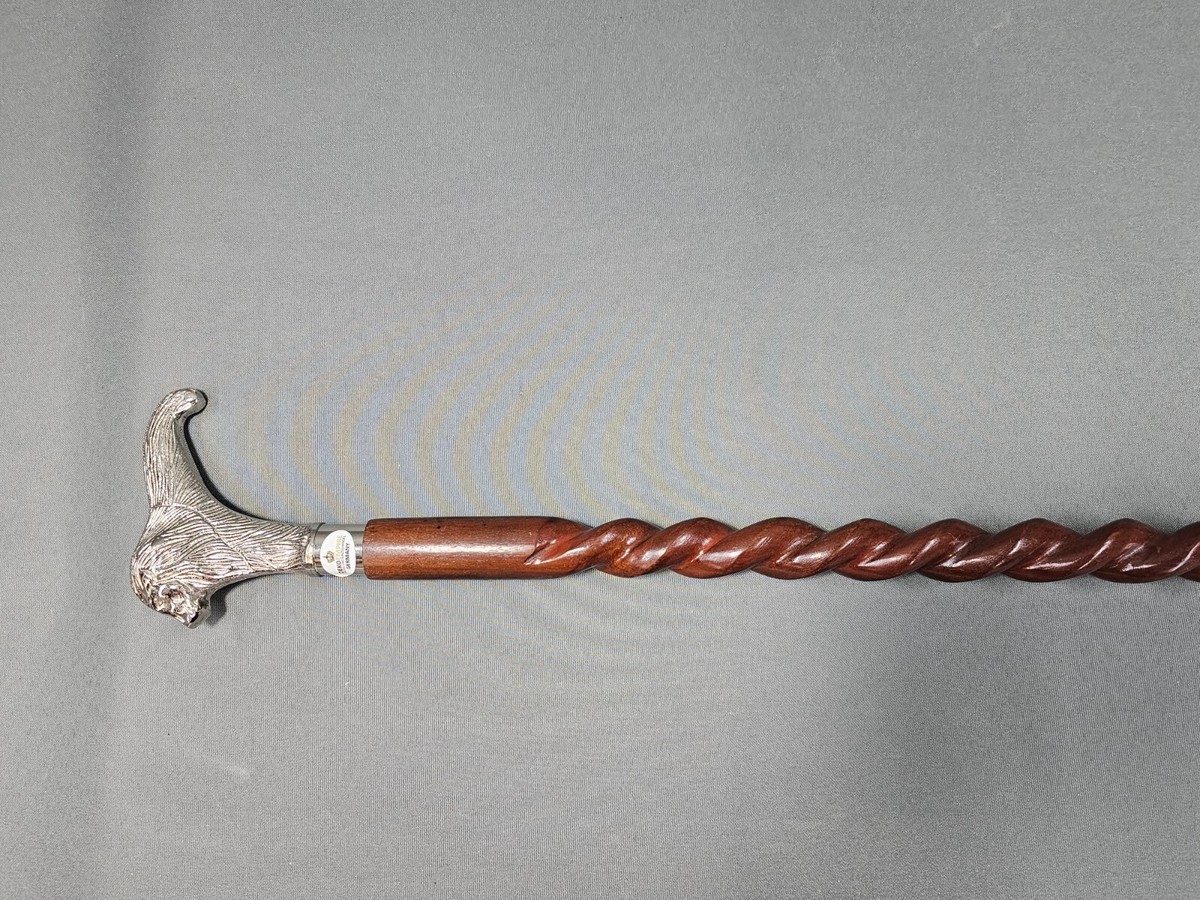 Gehstock Aus Hartholz Mit Löwen-Griff – 90 Cm, Vernickelt, Bis 100 Kg Belastbar