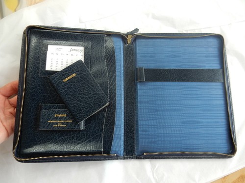 1960s era VINTAGE LEATHER FOLDER TABLET ADDRESS BOOK POCKET ETC ROYAL BLUE