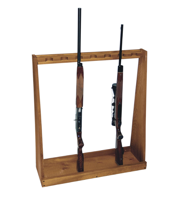 Deer Ribs Rifle Rack DURABLE Wooden Standing Rifle Rack Holds 7 Storage Firearm Long Guns ...