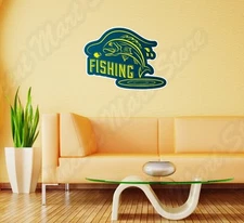 Fisherman Fish Fishing Worm Bite Hook Wall Sticker Room Interior Decor 25"X19"