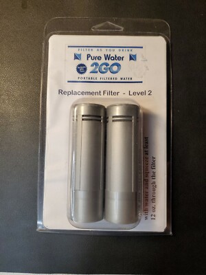(2) PUREWATER 2GO 2 GO WATER FILTER REPLACEMENT CARTRIDGES for ECO BOTTLE, NEW