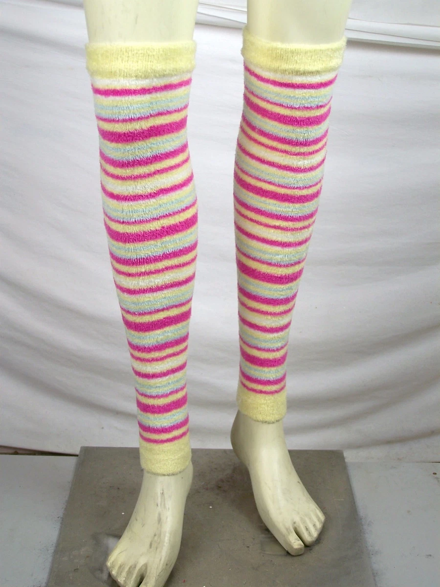 Leg Warmers Women's Large one size Pink Yellow Stripe Soft Warm Material  Ladies