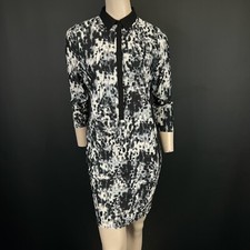 TOGETHER Monochrome Abstract Print Shirt Dress Size 12 Black White Smart Work