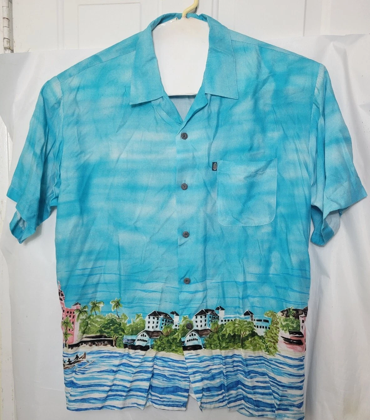 Pineapple Connection Men's Hawaiian Shirt Blue Beach Size XL 100% Rayon A7