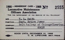 Locomotive Maintenance Officers Membership Card Chicago Railroad Credential 1966