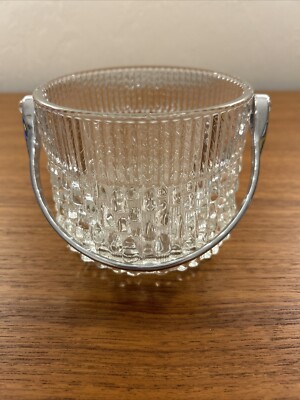 VTG French Glass Raindrops Ice Bucket w/Chrome Handle TF14 by Teleflora Crystal