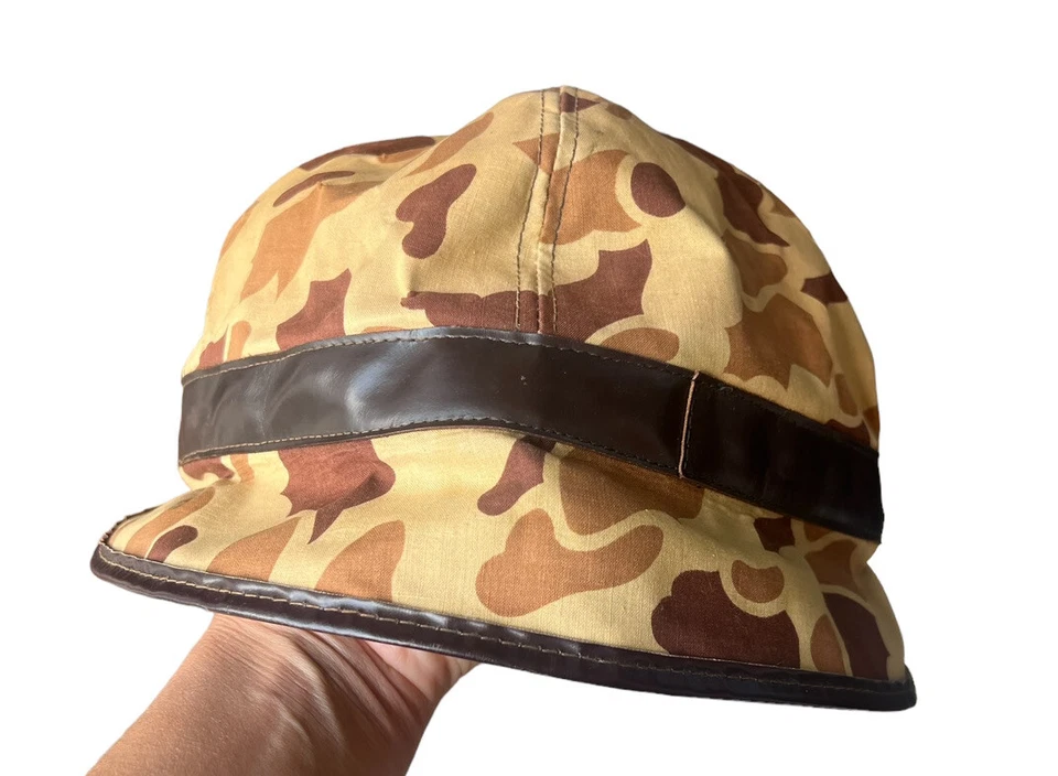 VTG 1950s Rare L.L. Bean Camouflage Hunting Flap Cap 7” Cursive Logo Script Tag - Image 4 of 4