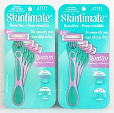 Lot of 2 Skintimate Sensitive Quattro 4-blade Razor for Women, 4 Razors each