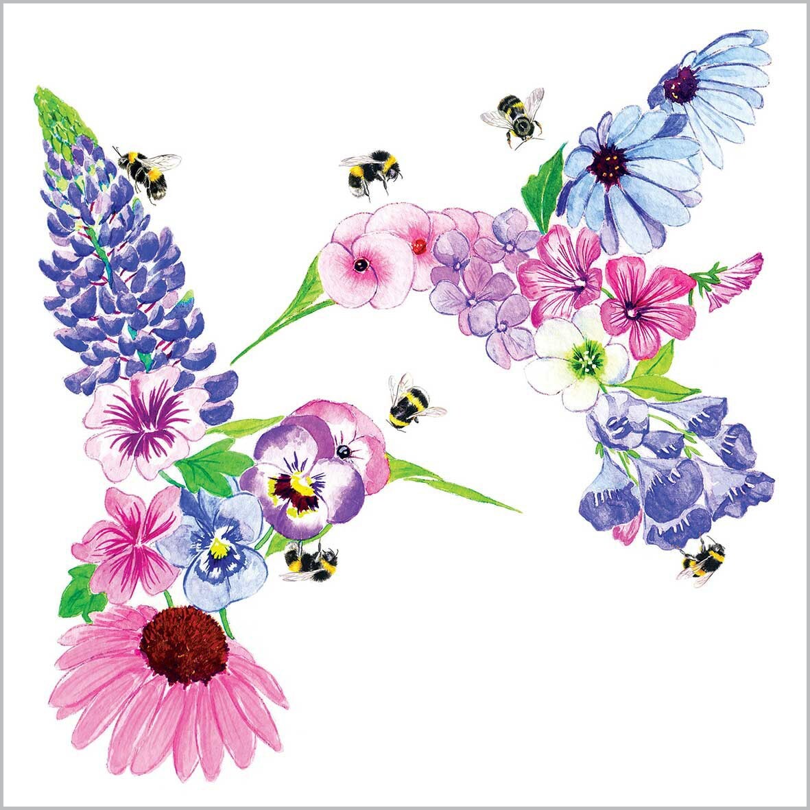 4 x Paper Napkins/3Ply/33cm/Decoupage/Birds/Hummingbird Fleurettes