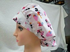 Bouffant surgical scrub hats cap women white mickey minne valentine fabric