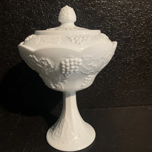 Vintage Westmoreland Milk Glass Pedestal Dish With Lid. 10" Tall 7” Wide