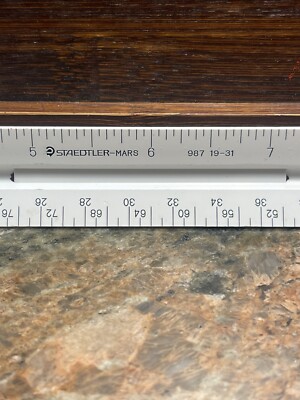 Staedtler-Mars 987 19-31 Architect Scale Triangle Drafting Ruler White 12'' VTG