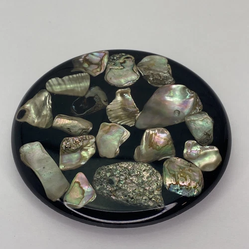 Vintage Acrylic Lucite Abalone Sea Shell Footed Trivet Hot Plate 5-1/2”