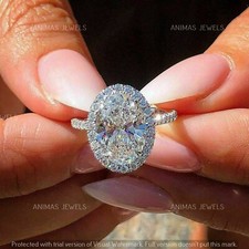 Real 925 Sterling Silver 3 CT Oval Cut Lab-Created Diamond Halo Engagement Ring