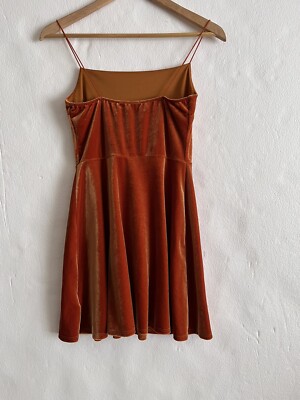 urban outfitters orange velvet dress Urban Outfitters Orange Velvet Spaghetti Strap Dress S