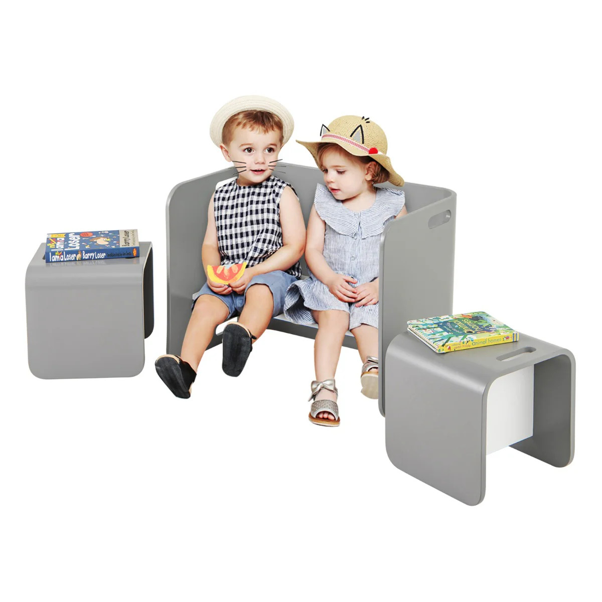 Table enfant avec chaises 66x41x51 cm ergonomique en bois blanc multifonction