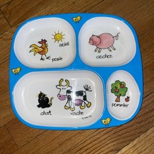 Baby Cie Divided Toddler FARM ANIMAL Melamine Plate Bowl Cat Cow