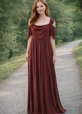 ASOS DESIGN Burgundy Pleated Maxi Dress US 12 Cowl Neck Short Sleeve Jersey