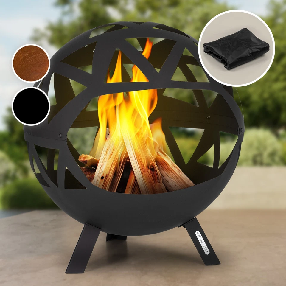 BLUMFELDT Feuerschale 2-in-1 Grillschale Ø 66 cm Holzkohle Grillrost Rollen Füße Kugelform