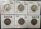 Lot of Six (6) Standing Liberty Quarter 1925-1930 90% Silver 25c-Circulated 1122