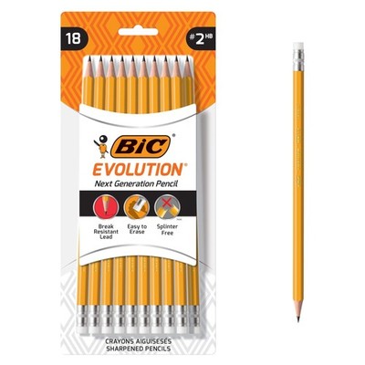 BIC Evolution #2 Lead Pencil, Yellow Barrel, Black, Certified Non-Toxic Ideal...