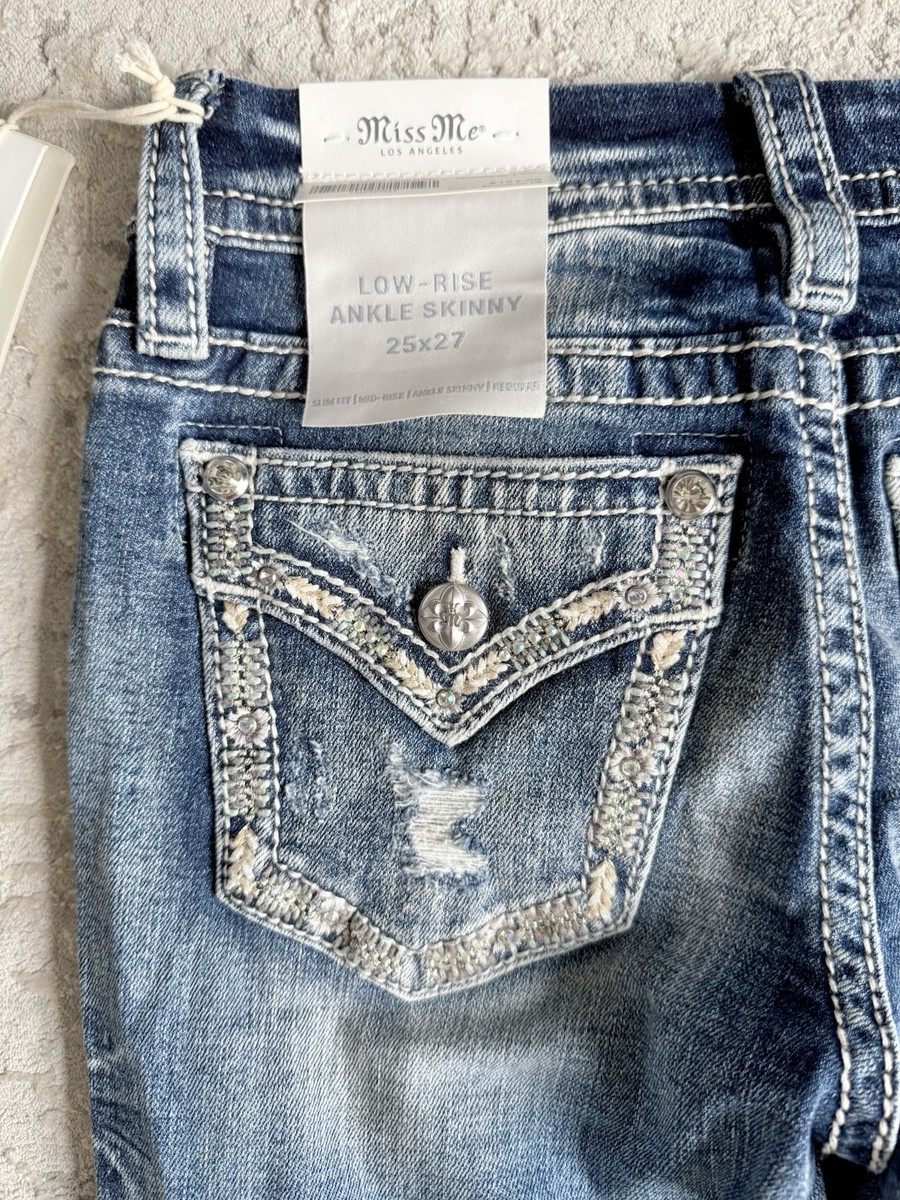 NWT Miss Me Y2K Low Rise Ankle Skinny Jeans 25x27 Distressed