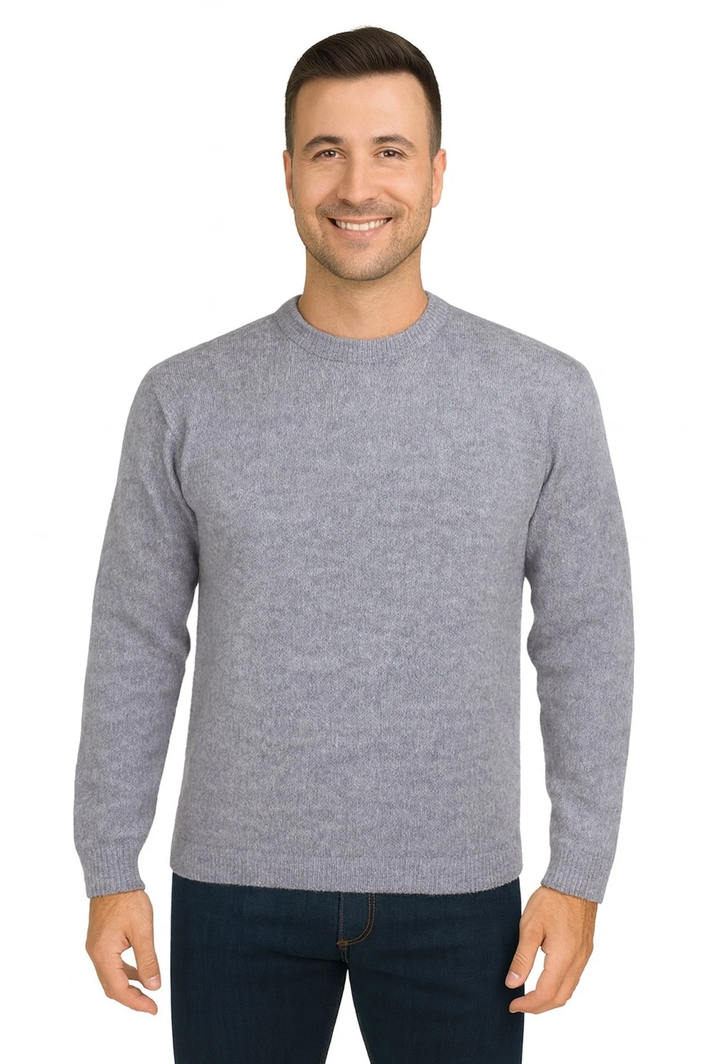 MEN HANDMADE ANDEAN ALPACA SOLID LIGHT GRAY SWEATER SZ M