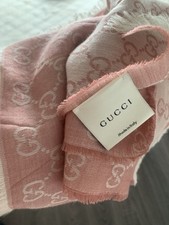 Gucci GG Jacquard Schal Tuch Rosa Weiß Wolle...
