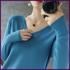 Women Sweater Autumn Winter V-neck Knitwear Long Sleeve Loose Cashmere