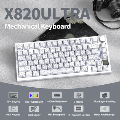 ATTACK SHARK X820Ultra Tri-mode 75% Mechanical Gaming Keyboard With Knob RGB MAC