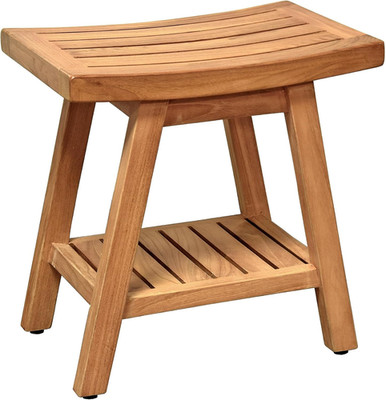 Asta Saba Solid Teak Indoor Outdoor Shower/Bath/Spa Stool Bench with Bottom Shel