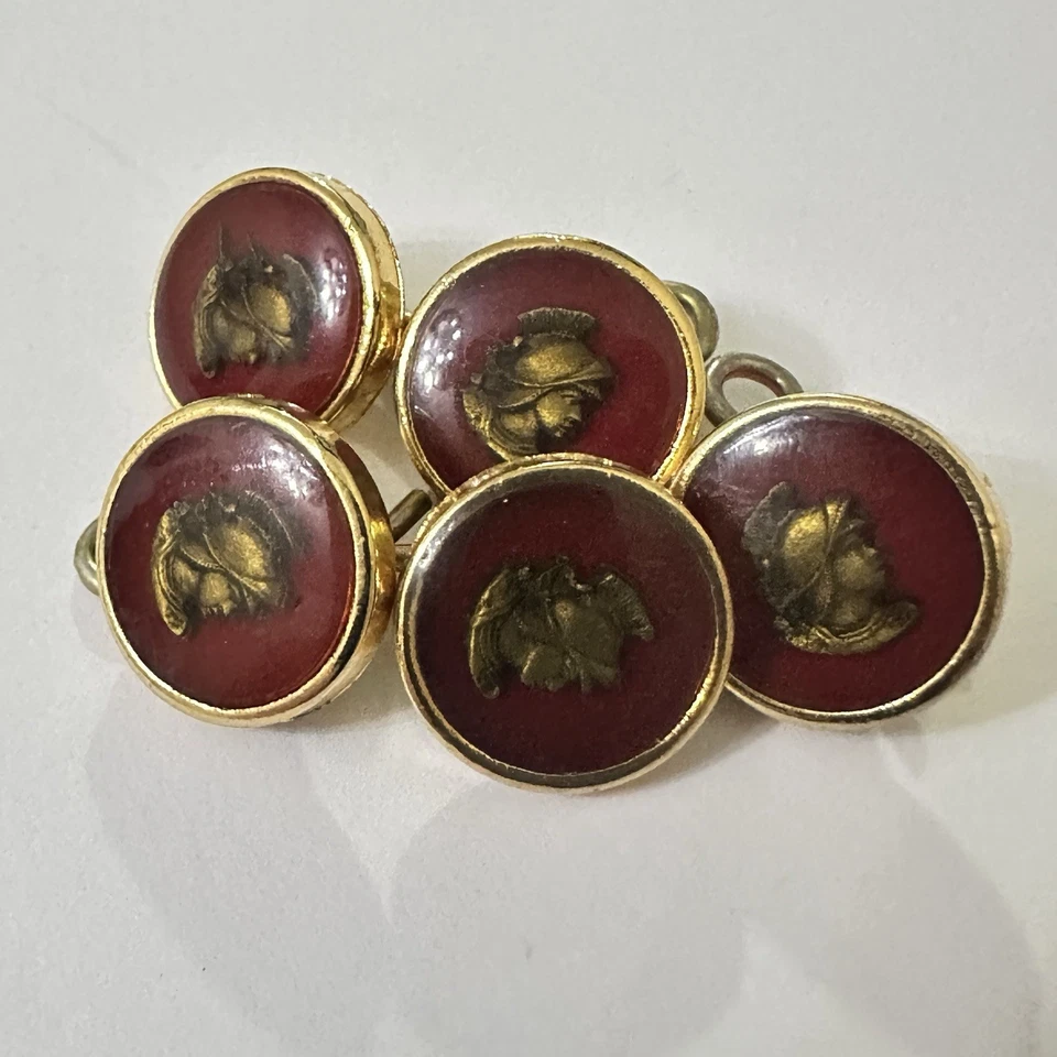 5 Burgundy Resin Brass 5/8” Buttons Athena/Minerva Woman Goddess Helmet Soldier - Image 3 of 4