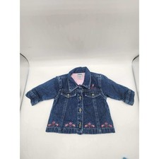 OshKosh Bgosh Baby Girls Blue Denim Floral Embroidered Fleece Lined Jacket 3-6M
