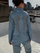 Blue zip up with rhinestone angel wings and d...