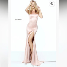 Sherri Hill Pink Halter Prom Gown with Slit Blush Sz. 4 50869