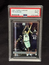 TIM DUNCAN SPURS 1997 1998 TOPPS CHROME #115 ROOKIE CARD GRADED MINT PSA 9. rookie card picture
