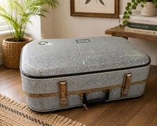 Vintage Cheney Suitcase Black White Patterned Hard Retro Travel Luggage Trunk
