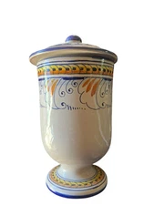 Vintage Deruta Italian Majolica Earthenware Pottery Apothecary Jar w Lid Signed