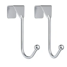 2 Pack Over The Door Hooks Chrome Metal Hangers for Coats Robes Towels Hats Bags