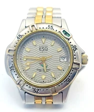 ESQ by Movado 100234A Two-Tone Diver 100M Swiss Quartz Watch New Battery -SB4T16