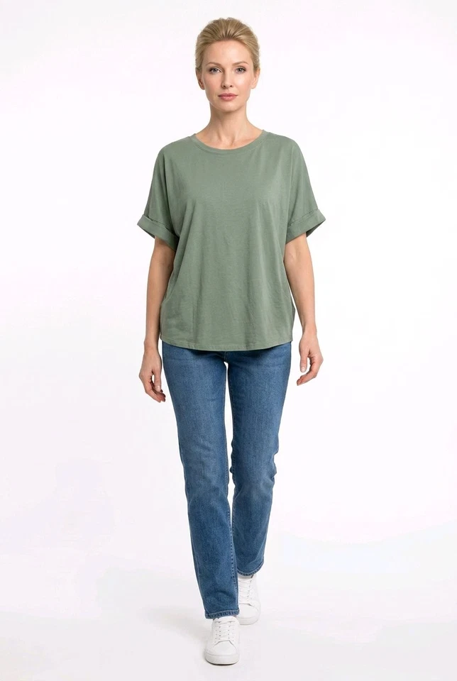 Damen Basic Shirt Größe 38 40 42 44 Italy T-Shirt Olive Jersey Tunika - Bild 3 von 4