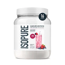 Isopure Clear Low Carb 100% Whey Protein Isolate Powder, Mixed Berry 20g Protein