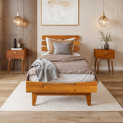 Caden 15'' Twin Bed Frame with Adjustable Headboard - Mid Century Acacia Wood