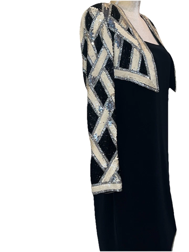 Bob Mackie Boutique Vintage Wearable Art Sequin Beaded Faux Bolero Dress 12 - Image 4 of 4