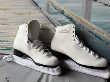 Lake Placid Figure Ice Skates Size 9 White/Black Lace-Up Stiff Flex