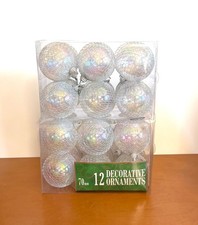Set of 12 Clear Christmas Ball Ornaments w/Silver Glitter Netting 2.75"