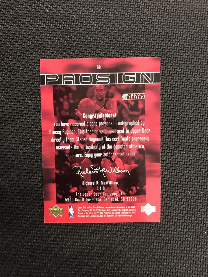 Trail Blazers 1999-00 Upper Deck MVP #SA Stacey Augmon Auto Portland Foto 2 de 2